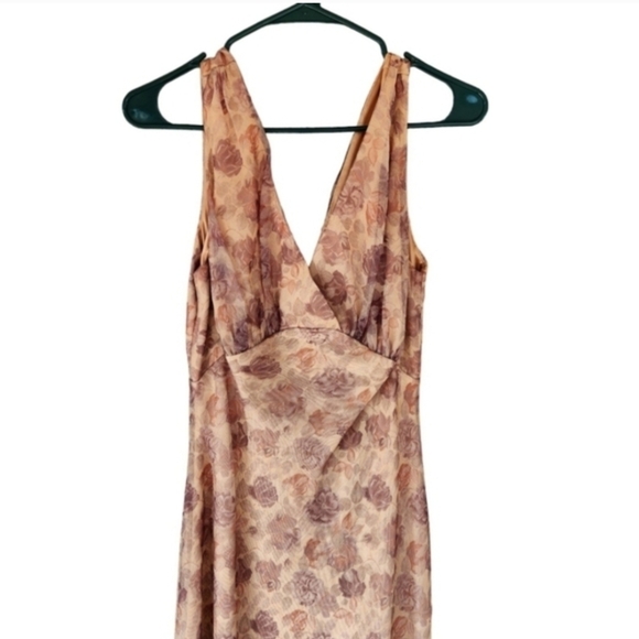 Peace Love and Light 1970 Vintage Floral Satin Maxi Dress Hippie Bohemian Formal - Picture 3 of 4